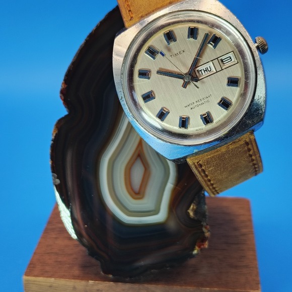 Timex Other - Vintage 1971 Timex Automatic Day Date 39mm Mens Mechanical Watch Leather‎ Strap